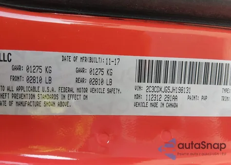 2018 Dodge Charger Gt Awd z USA, uszkodzony, nr VIN 2C3CDXJG5JH198131